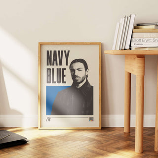 Navy Blue poster on matte paper, unframed, showcasing introspective lyricism in natural light.