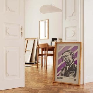 Museum-quality Denzel Curry poster in a stylish interior, showcasing his dynamic energy and artistic flair.