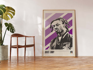 Denzel Curry poster in room, museum-quality matte paper, no frame included.
