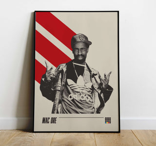 Museum-quality Mac Dre poster on matte paper, featuring his iconic style and vibrant personality; available in multiple sizes, frame not included.