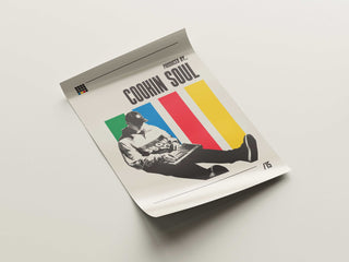 Cookin Soul poster with colorful stripes on museum-quality matte paper.