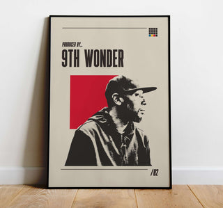 Museum-quality poster featuring hip-hop producer 9th Wonder, thick matte paper, unframed.