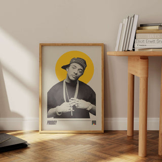 Poster of Prodigy of Mobb Deep in a stylish room setting, featuring his iconic hip-hop persona.