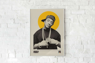 Museum-quality poster featuring legendary rapper Prodigy of Mobb Deep, available in six sizes, printed on thick, matte paper.