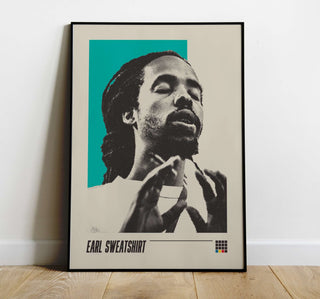 Earl Sweatshirt poster on matte paper, museum-quality, in black frame on wooden floor.