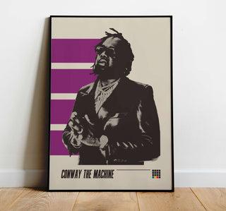 Poster of Conway The Machine in black and white with purple accents, museum-quality, thick matte paper, unframed.