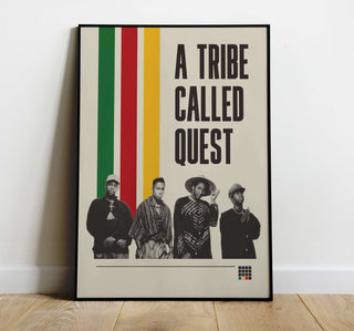 A Tribe Called Quest poster with colorful stripes, featuring iconic members, museum-quality matte paper.