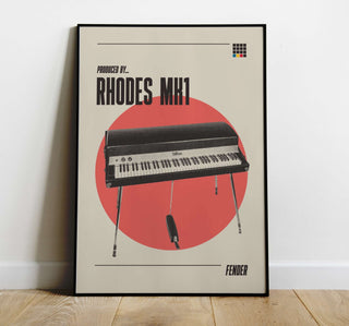 Fender Rhodes MK1 poster featuring the iconic keyboard on matte paper.