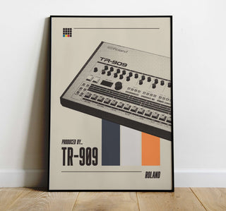 Roland TR-909 poster featuring electronic music drum machine on matte paper.