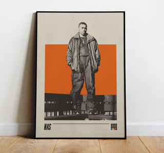 Nas poster on thick matte paper, featuring iconic rapper, perfect for hip-hop fans; available in multiple sizes.