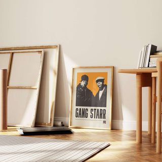 Gang Starr poster showcasing iconic duo, museum-quality print, unframed, available in multiple sizes.