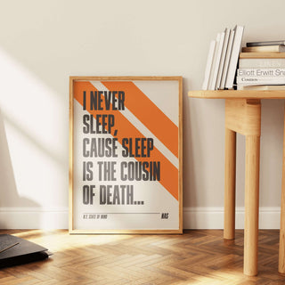 Nas "N.Y. State of Mind" lyrics poster on matte paper, unframed, showcasing iconic quote about life's fragility and hustle.