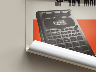 Roland SP-404 MK2 poster on thick matte paper with orange and black design.