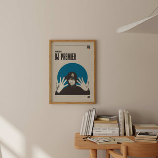 DJ Premier poster on wall, museum-quality print, unframed, thick matte paper.