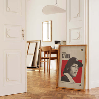 DJ Quik poster featuring museum-quality matte paper in a stylish interior setting.