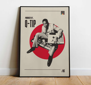 Museum-quality poster featuring hip-hop producer Q-Tip, available in six sizes, unframed.