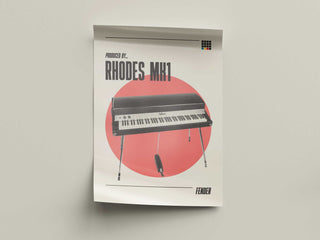 Fender Rhodes MK1 poster on matte paper with vintage keyboard design.