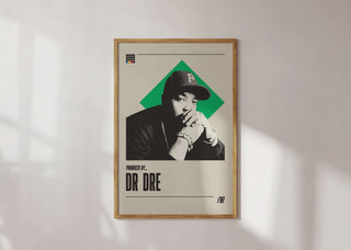 Iconic Dr Dre poster on matte paper, available in multiple sizes, unframed, perfect for music enthusiasts.