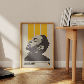 Kendrick Lamar poster with striking design and bold colors, featuring the rapper's profile. Museum-quality, matte paper; frame not included.