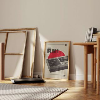 MPC LIVE II poster on matte paper in a stylish interior setting with frames and books.