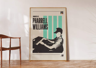 Pharrell Williams poster with vintage design on matte paper. Frame not included.