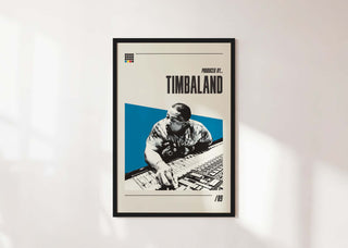 Timbaland museum-quality poster on matte paper, featuring iconic music producer in black and white, available in multiple sizes.