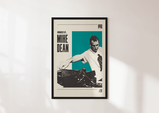 Poster featuring legendary producer Mike Dean, available in multiple sizes, displayed against a white wall.