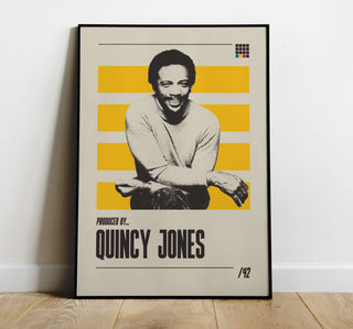 Quincy Jones poster, museum-quality, thick matte paper, featuring timeless melodies design, available in various sizes.