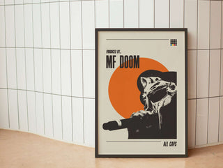 Museum-quality MF DOOM poster with iconic mask design, available in multiple sizes, unframed.