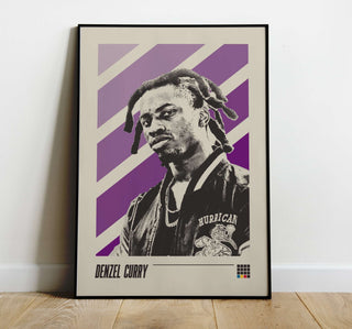 Denzel Curry poster on matte paper, museum-quality, featuring bold design with purple accents, no frame included.