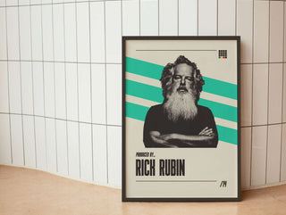 Rick Rubin poster featuring iconic music producer, museum-quality print, matte paper, multiple sizes available.