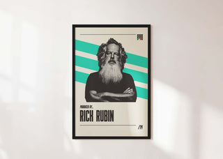 Rick Rubin poster on wall, iconic music producer, museum-quality matte paper, no frame.