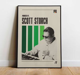 Scott Storch poster featuring influential music producer in black and green design.