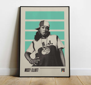 Missy Elliott museum-quality poster, hip-hop icon tribute, vibrant design, six sizes available.