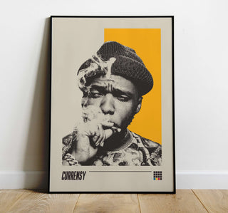 Poster of Curren$y celebrating hip-hop lifestyle, featuring thick matte paper, available in various sizes, unframed.