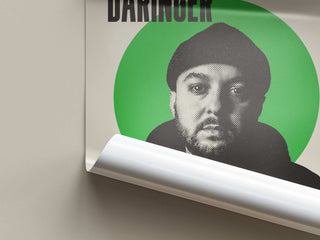 Daringer hip-hop poster featuring gritty design with prominent green background.