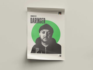 Poster featuring Daringer with signature hip-hop style and green background, museum-quality print.