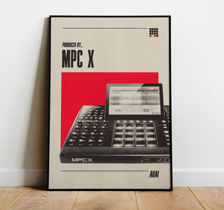 Museum-quality MPC X poster with thick matte paper, showcasing music production gear; frame not included.