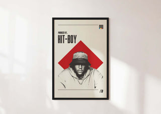 Museum-quality black and white Hit-Boy poster, available in six sizes, printed on thick matte paper.