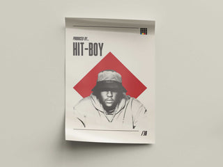 Hit-Boy black and white poster, museum-quality matte paper, hip hop wall art, available in six sizes.