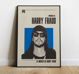 Harry Fraud poster featuring iconic hip-hop producer; museum-quality, matte paper, unframed, available in six sizes.