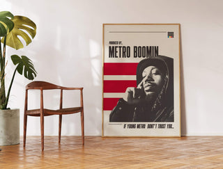 Museum-quality Metro Boomin poster with thick matte paper, perfect for hip-hop lovers.