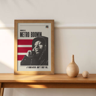 Museum-quality Metro Boomin poster on matte paper, no frame, various sizes.