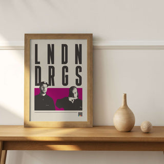 LNDN DRGS West Coast hip-hop poster, museum-quality matte paper, various sizes available.