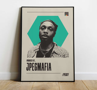 Museum-quality JPEGMAFIA poster on matte low-glare paper, available in six sizes, features innovative artist's portrait.