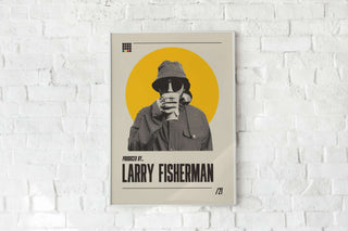 Museum-quality Larry Fisherman poster on matte paper with a yellow circle background, no frame.