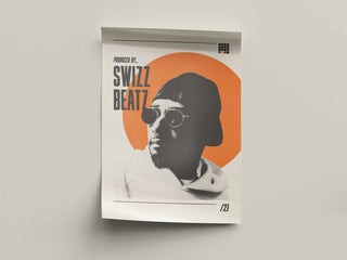 Museum-quality poster featuring Swizz Beatz, legendary hip-hop producer.